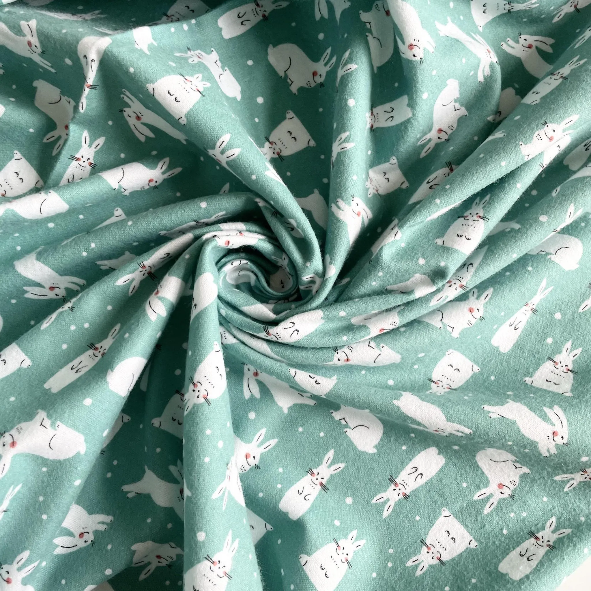 1-2/3 yard Remnant : Cloud9 Organic Flannel : Winter Forest - Snowhares Turquoise