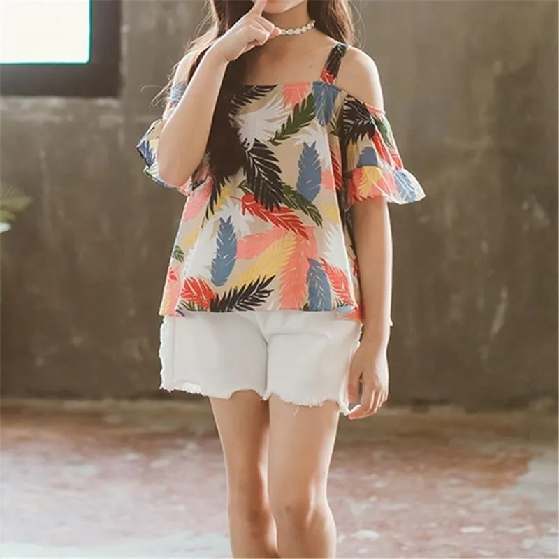 2-piece Floral Printed Tops & Shorts for Girl