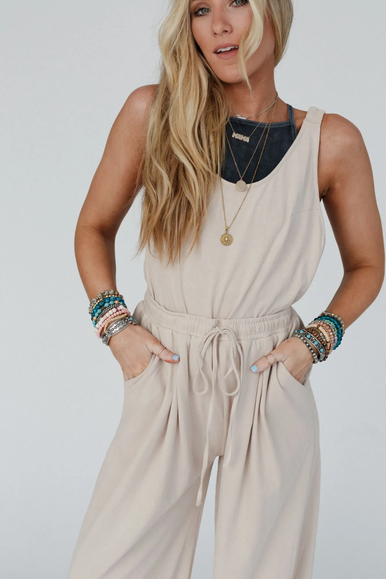 Breezy Back Knit Jumpsuit - Oatmeal