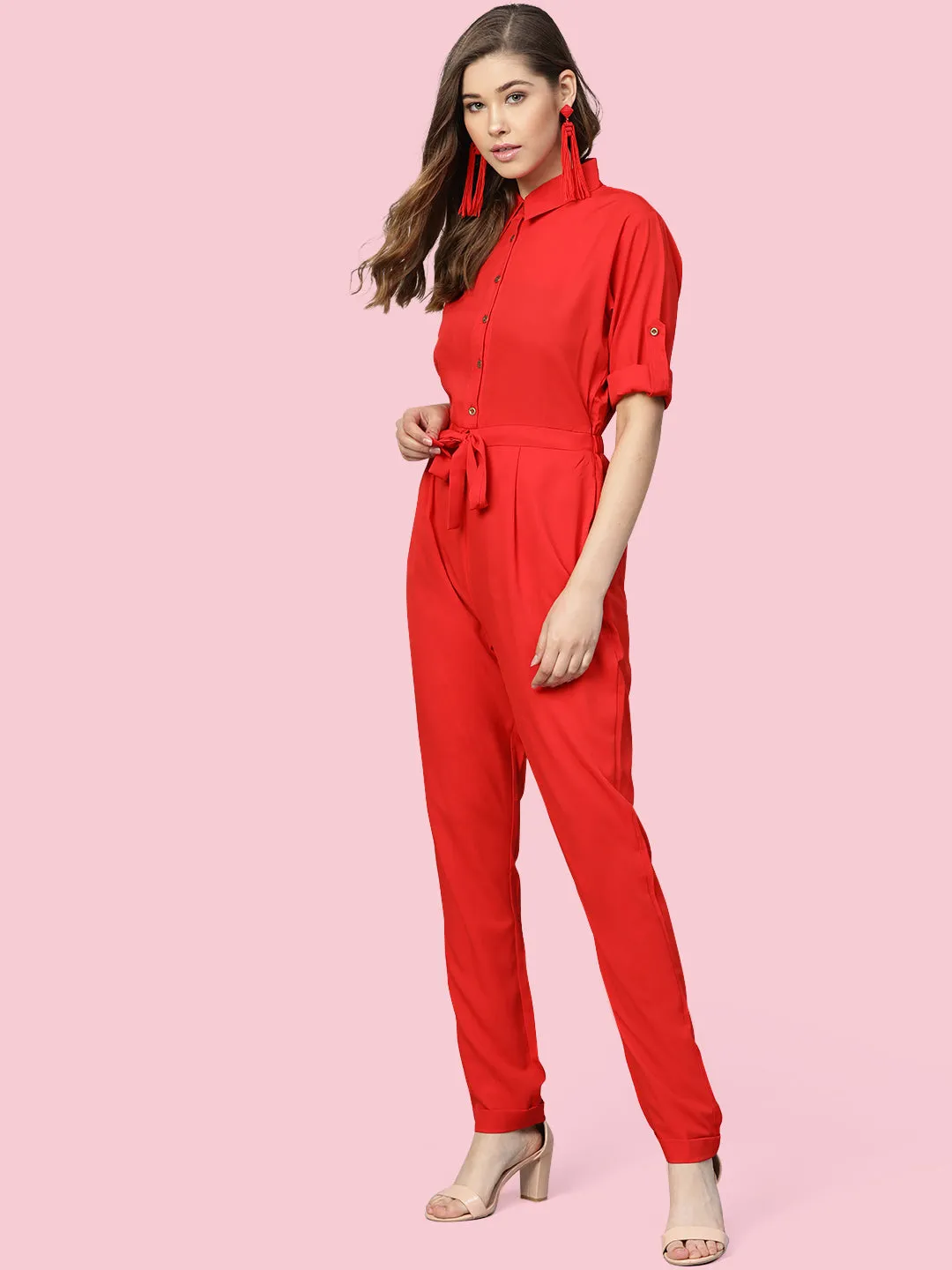 Button Down Roll-up Jumpsuit