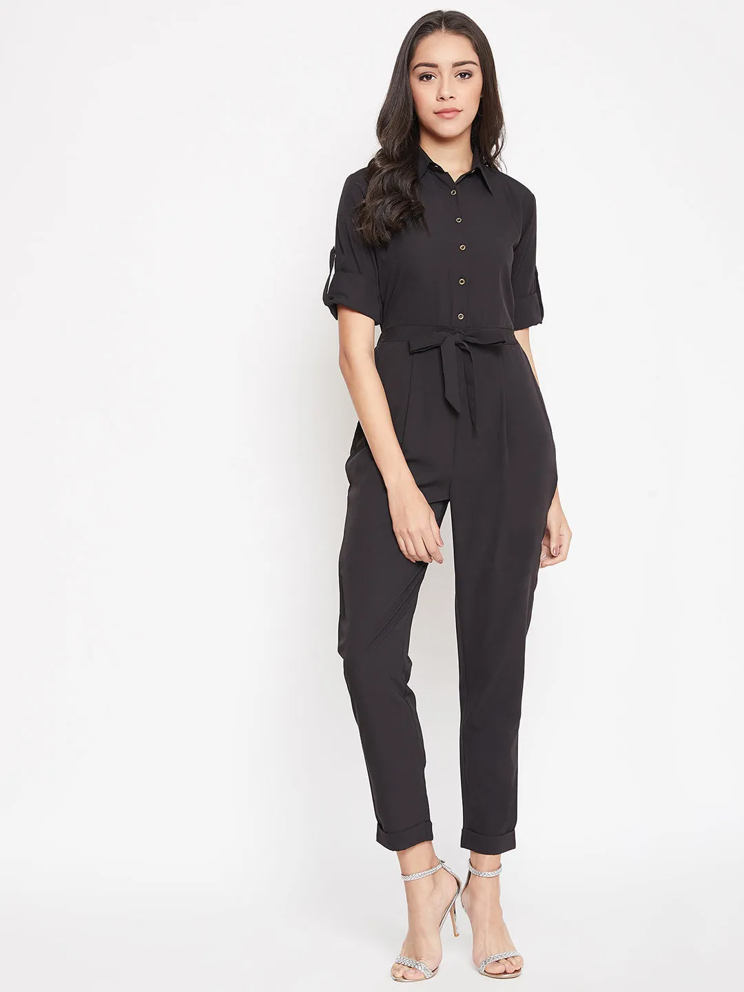 Button Down Roll-up Jumpsuit