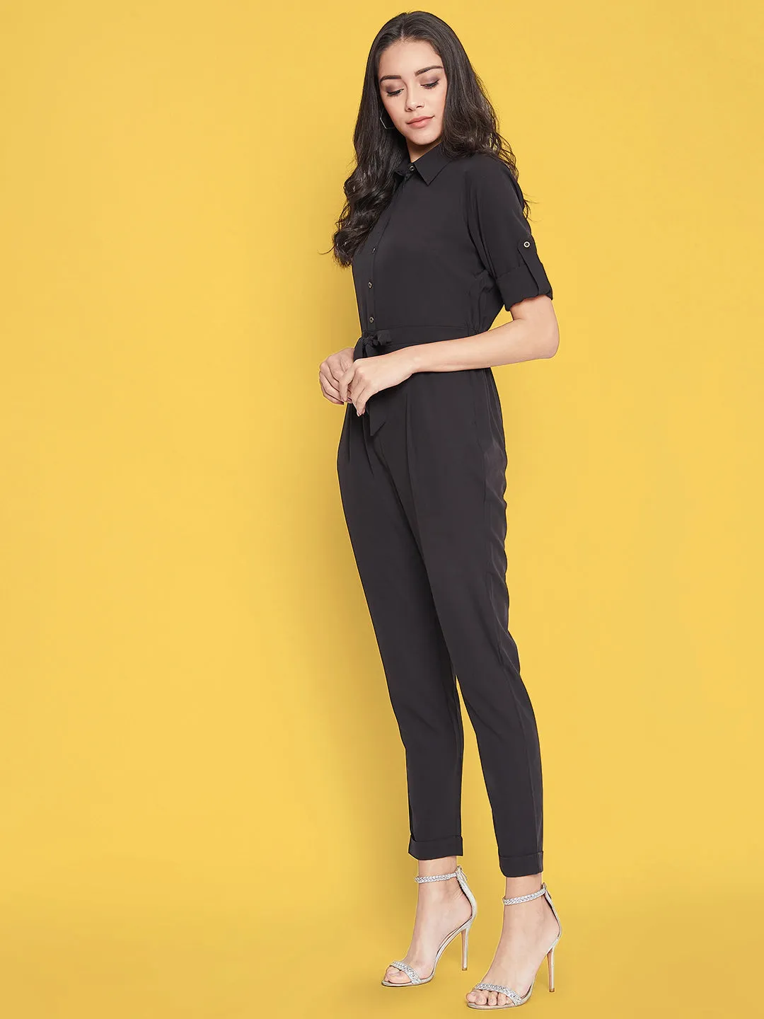 Button Down Roll-up Jumpsuit