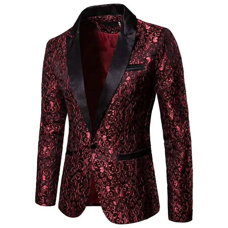 Casual Blazer Men's Suits Party High-End Fashion Luxury Golden Floral Blazers