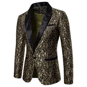 Casual Blazer Men's Suits Party High-End Fashion Luxury Golden Floral Blazers