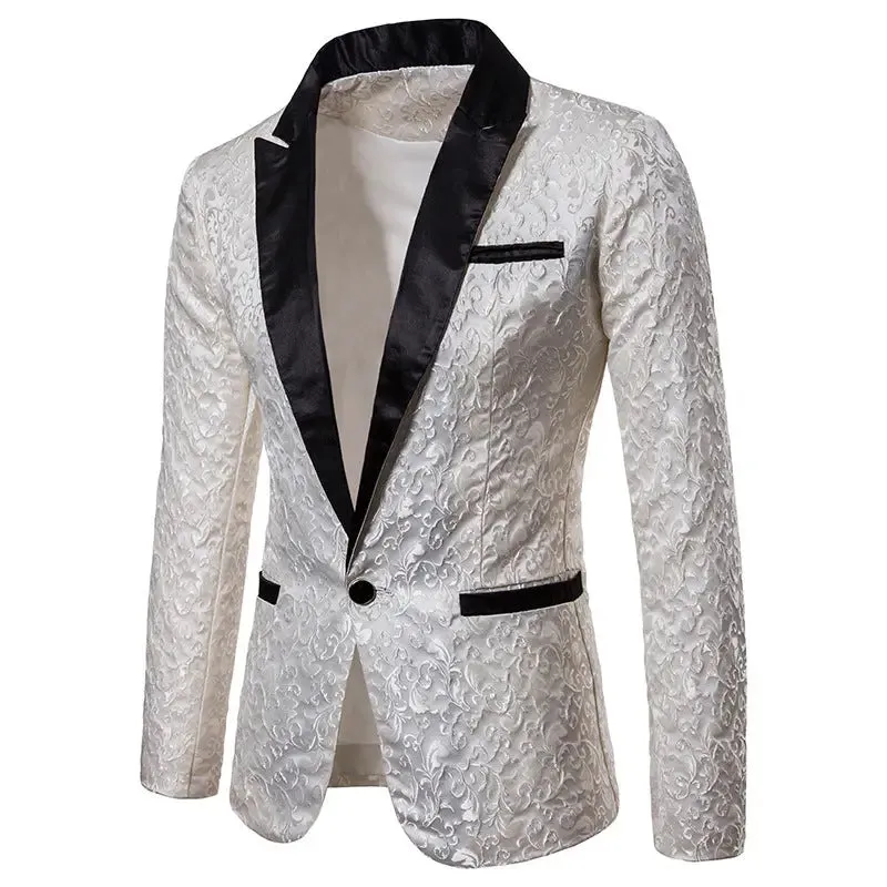 Casual Blazer Men's Suits Party High-End Fashion Luxury Golden Floral Blazers