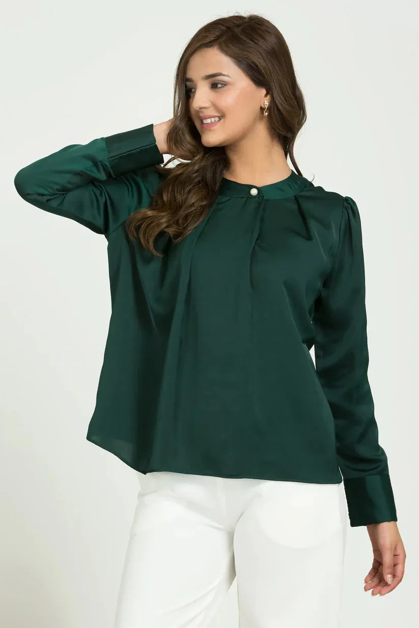 Comfortable Ladies office High neck pleated top