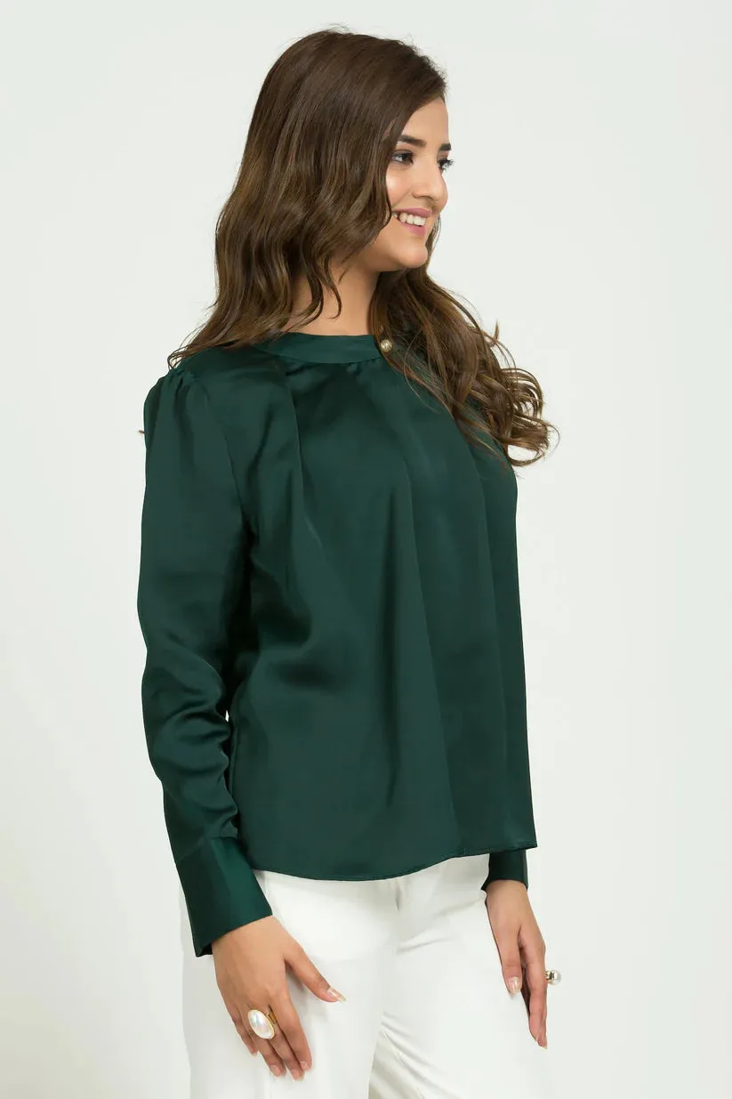 Comfortable Ladies office High neck pleated top