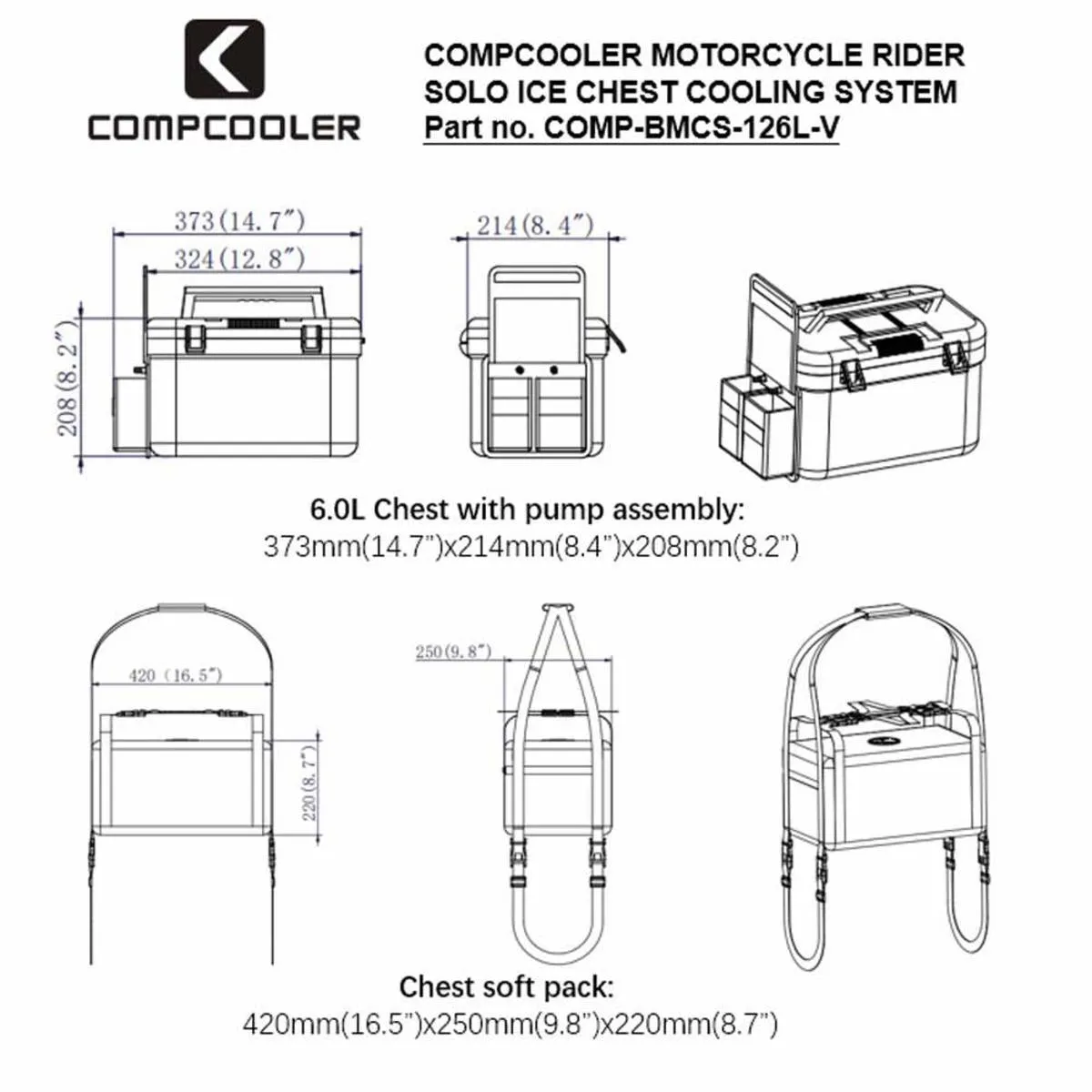 CompCooler Motorcycle Rider Solo System with Seat Cooling Pad 12V Flow Control Mode