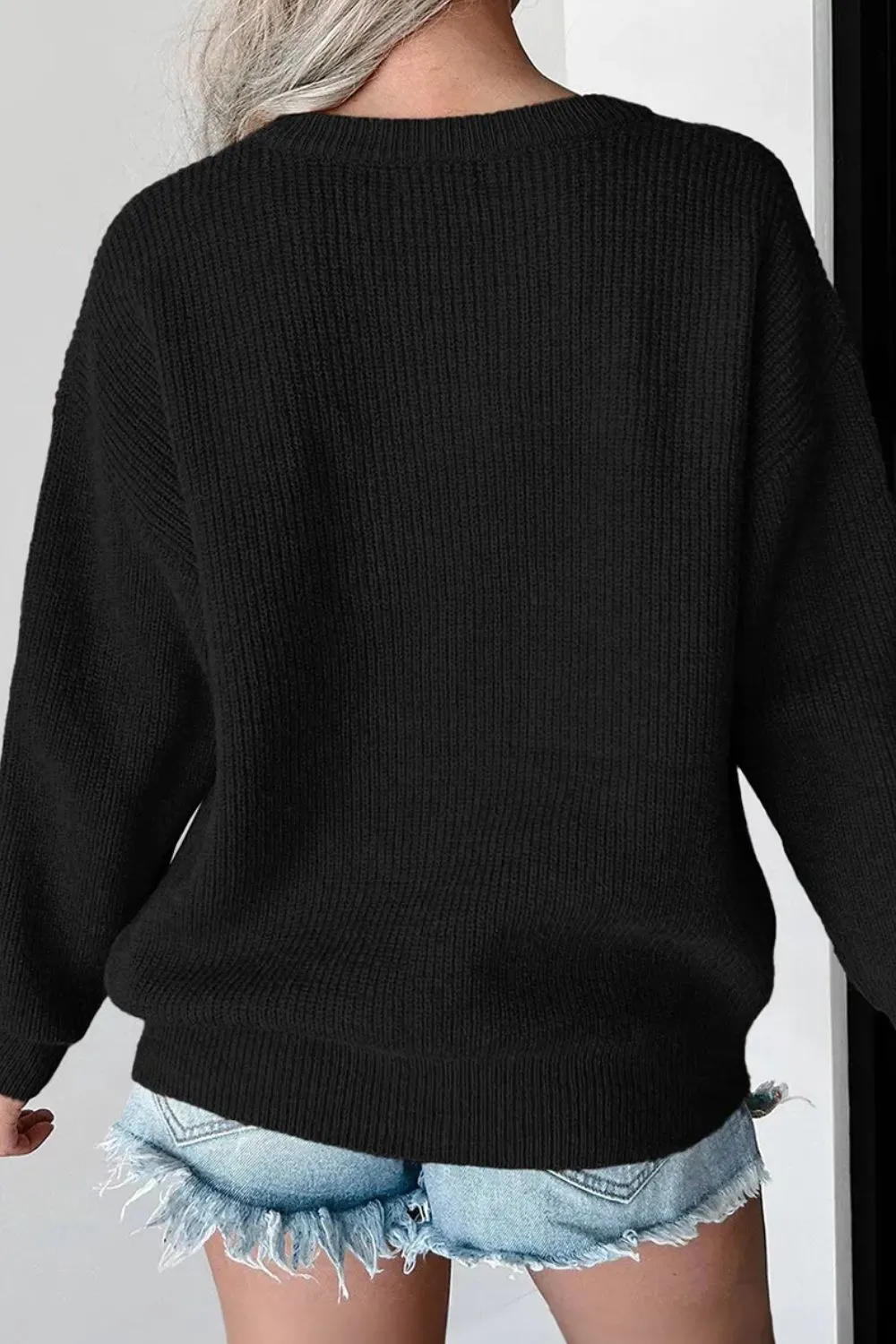 Contrast Letter Round Neck Long Sleeve Sweater