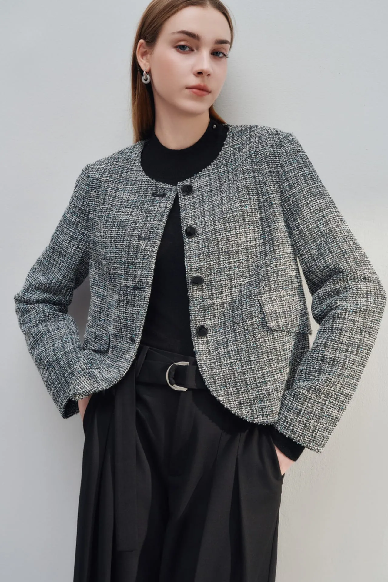 Cotton Lurex Tweed Knit Jacket