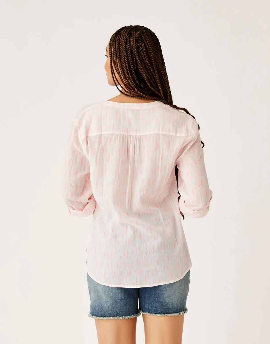 Dylan Gauze Shirt: Electric Coral Ikat