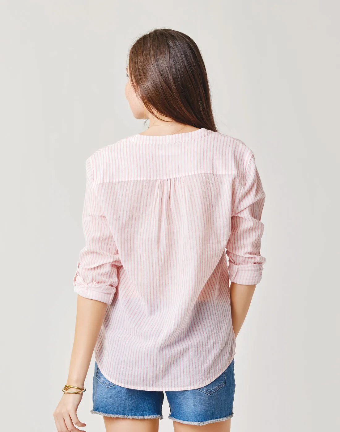 Dylan Gauze Shirt: Grapefruit Milos Stripe