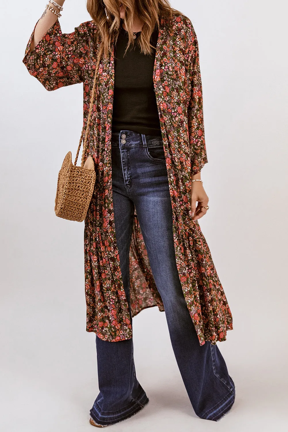 Floral Open Front Duster Cardigan