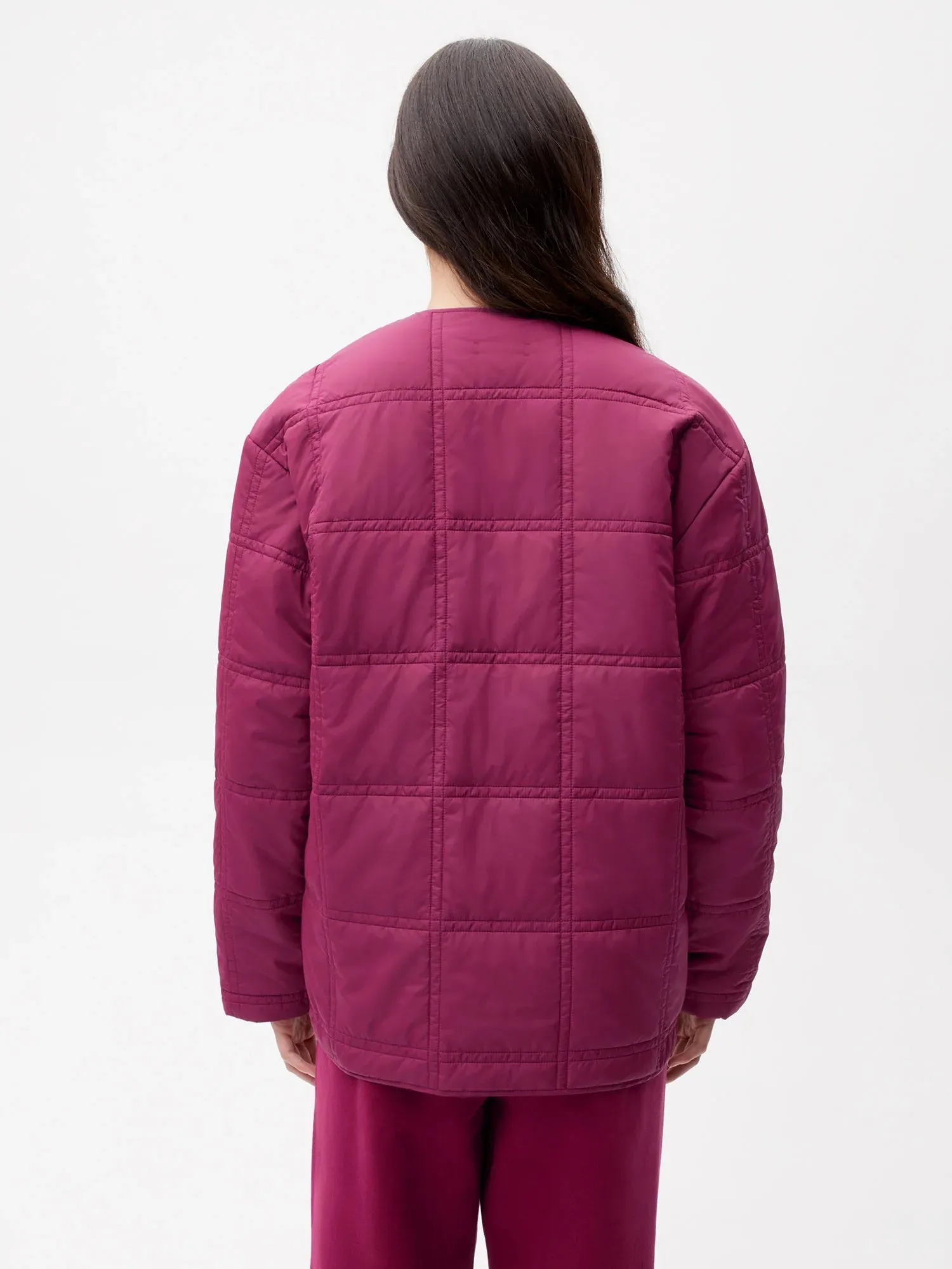 FLWRDWN™ Quilted Collarless Jacket—plum purple