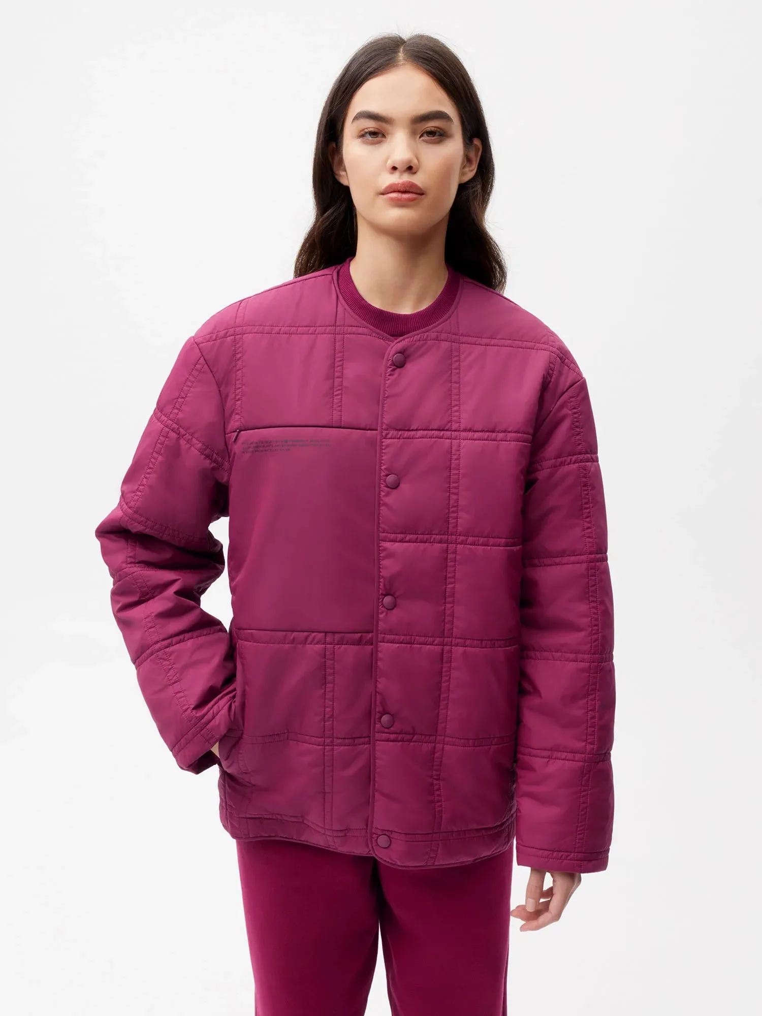 FLWRDWN™ Quilted Collarless Jacket—plum purple