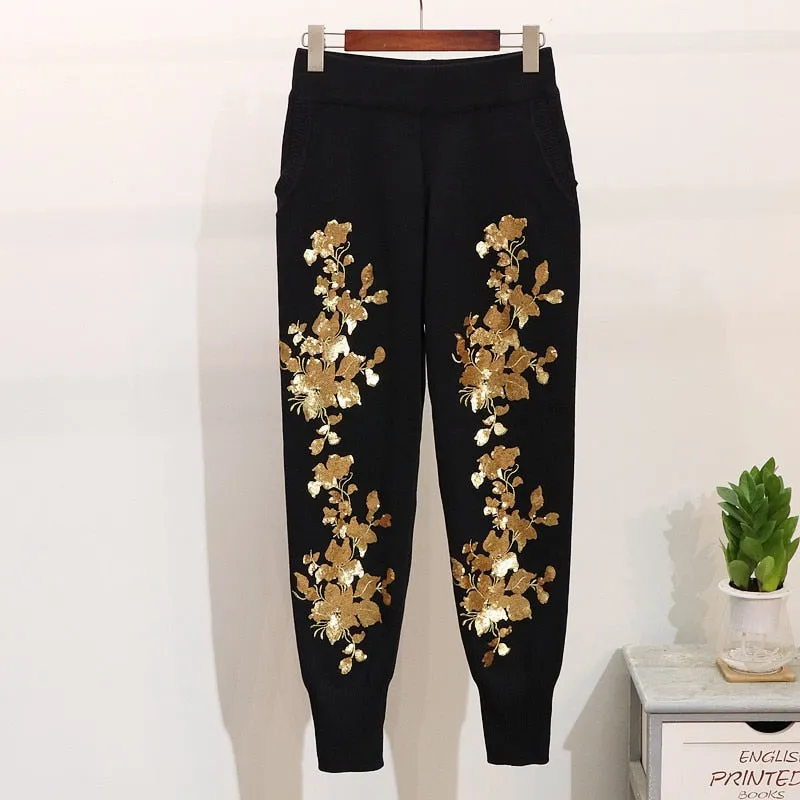 Gold & Silver Sequins Long Sleeves Sweater & Pants Set