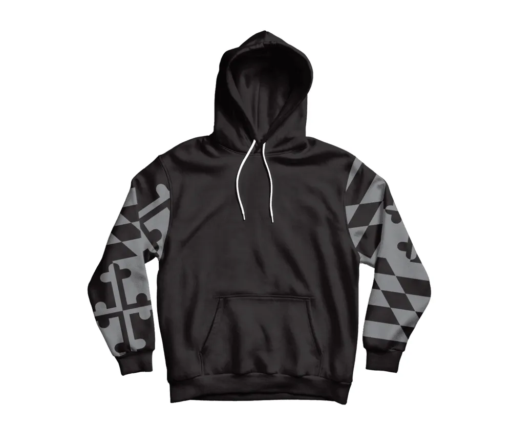 Greyscale Maryland Flag Sleeves (Black) / Hoodie