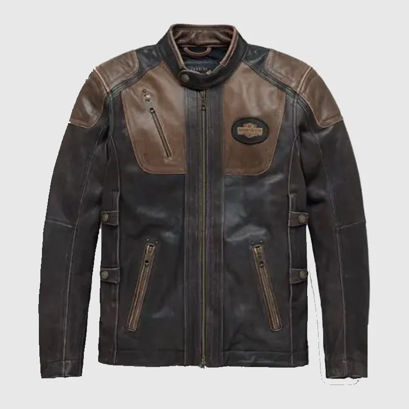 Harley Davidson Triple Vent System Brown Leather Jacket