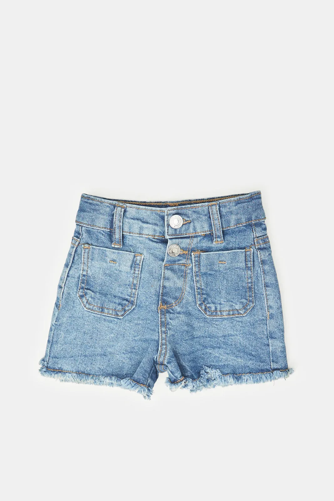 Infant Girls Blue Denim Shorts With Front Pocket