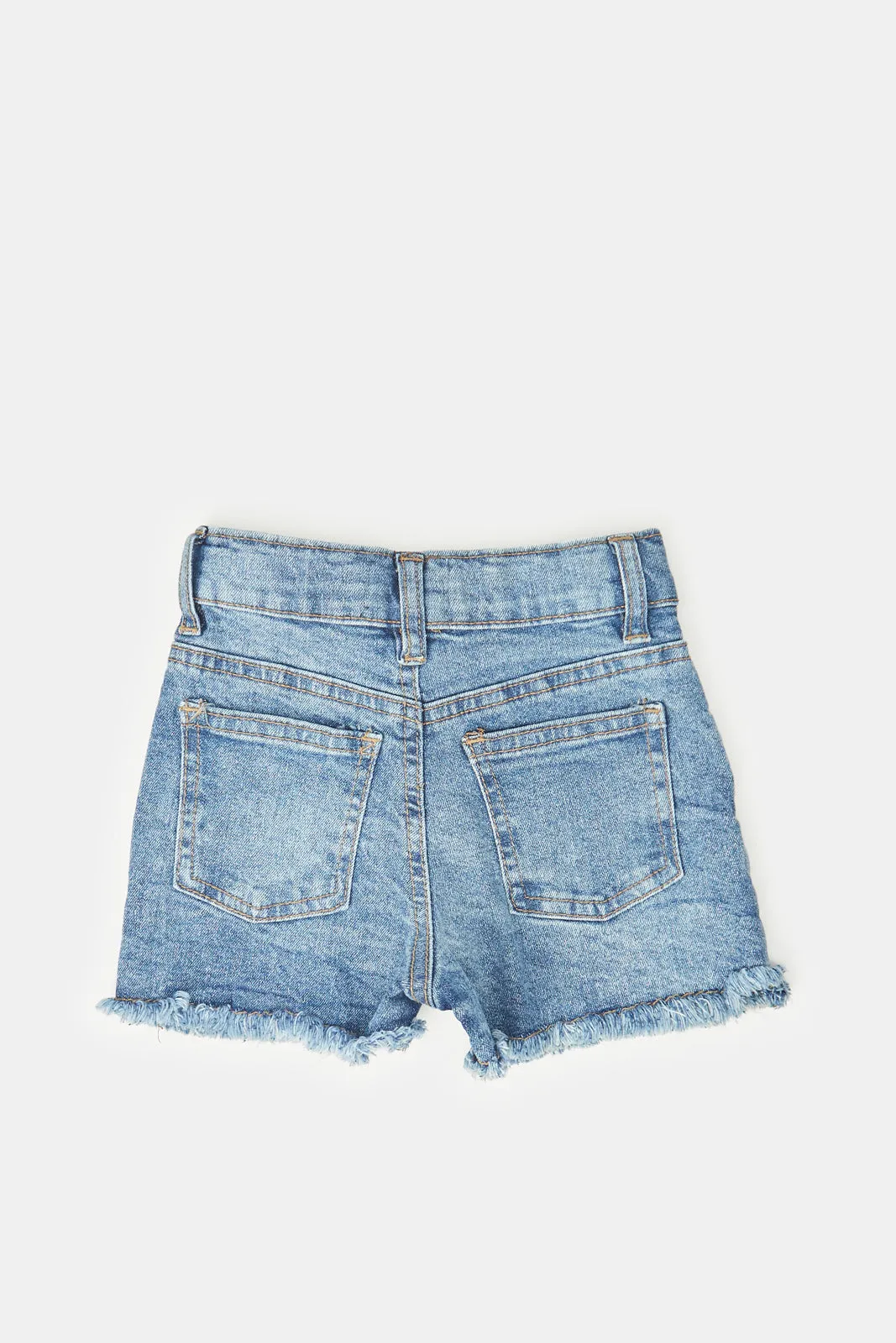 Infant Girls Blue Denim Shorts With Front Pocket