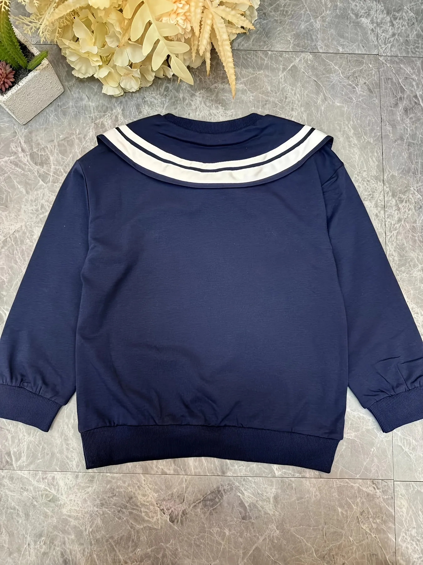 KUYIXIONG Girls Breathable & Stylish Preppy Style Long Sleeve Sailor Collar Cotton Sweatshirt For Spring & Fall