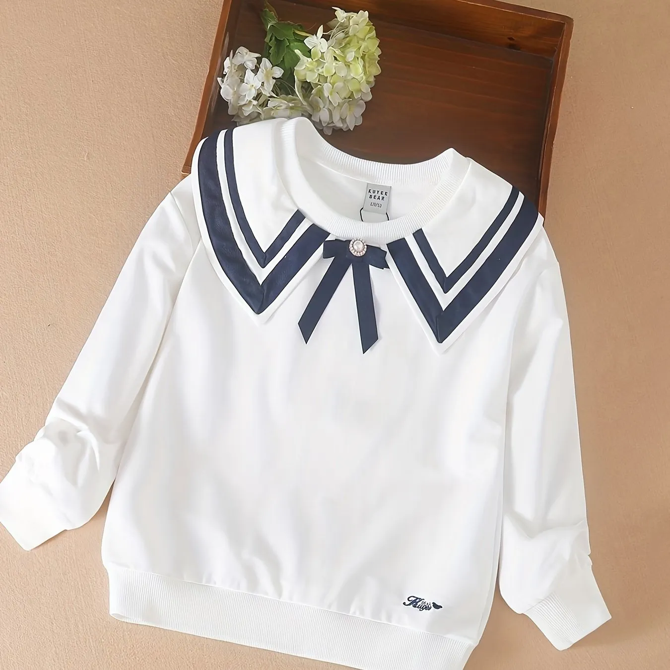 KUYIXIONG Girls Breathable & Stylish Preppy Style Long Sleeve Sailor Collar Cotton Sweatshirt For Spring & Fall