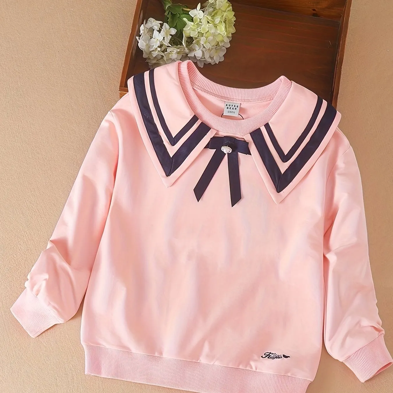 KUYIXIONG Girls Breathable & Stylish Preppy Style Long Sleeve Sailor Collar Cotton Sweatshirt For Spring & Fall