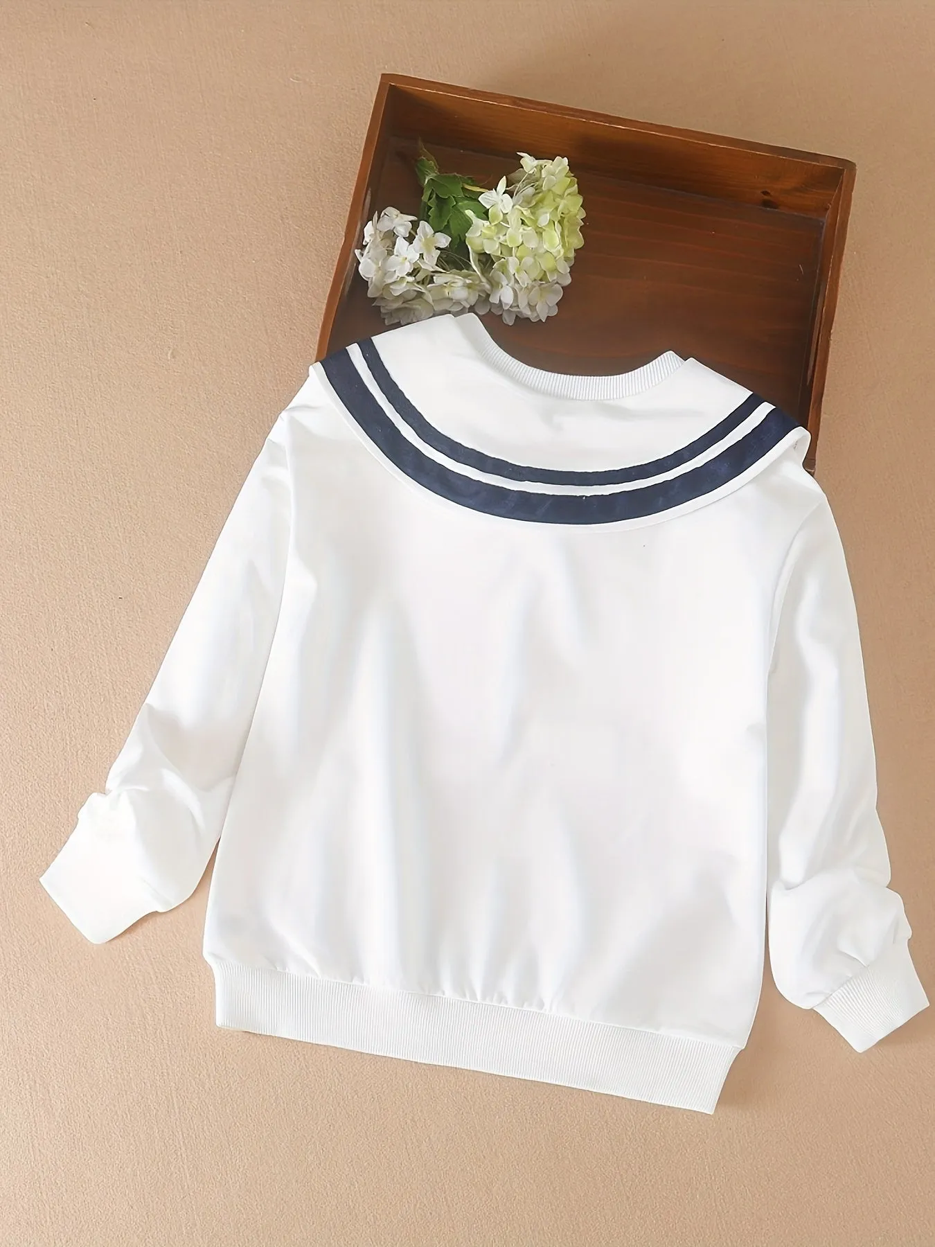 KUYIXIONG Girls Breathable & Stylish Preppy Style Long Sleeve Sailor Collar Cotton Sweatshirt For Spring & Fall