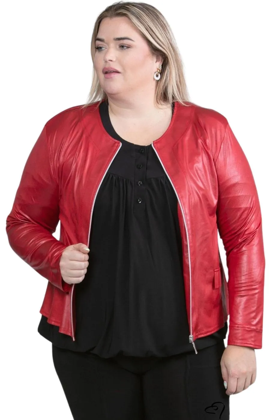 Magna Leather Look Jacket in Red