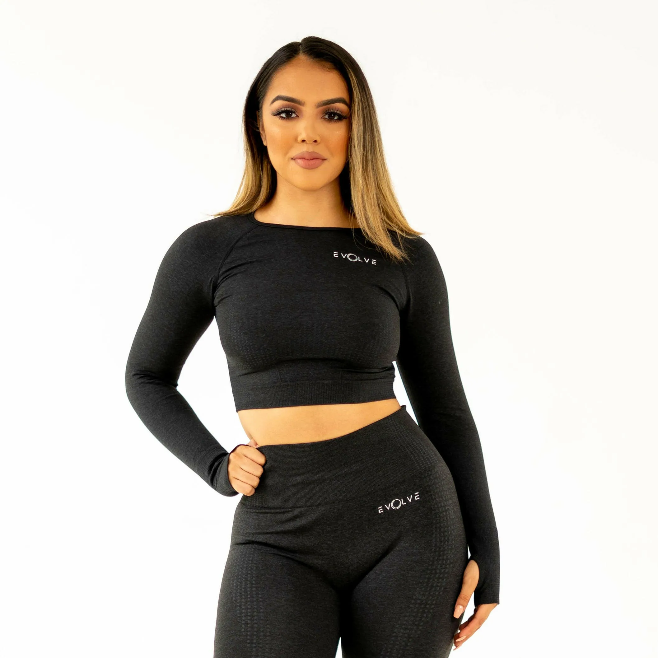 Marvel Seamless LS Crop Top - Black