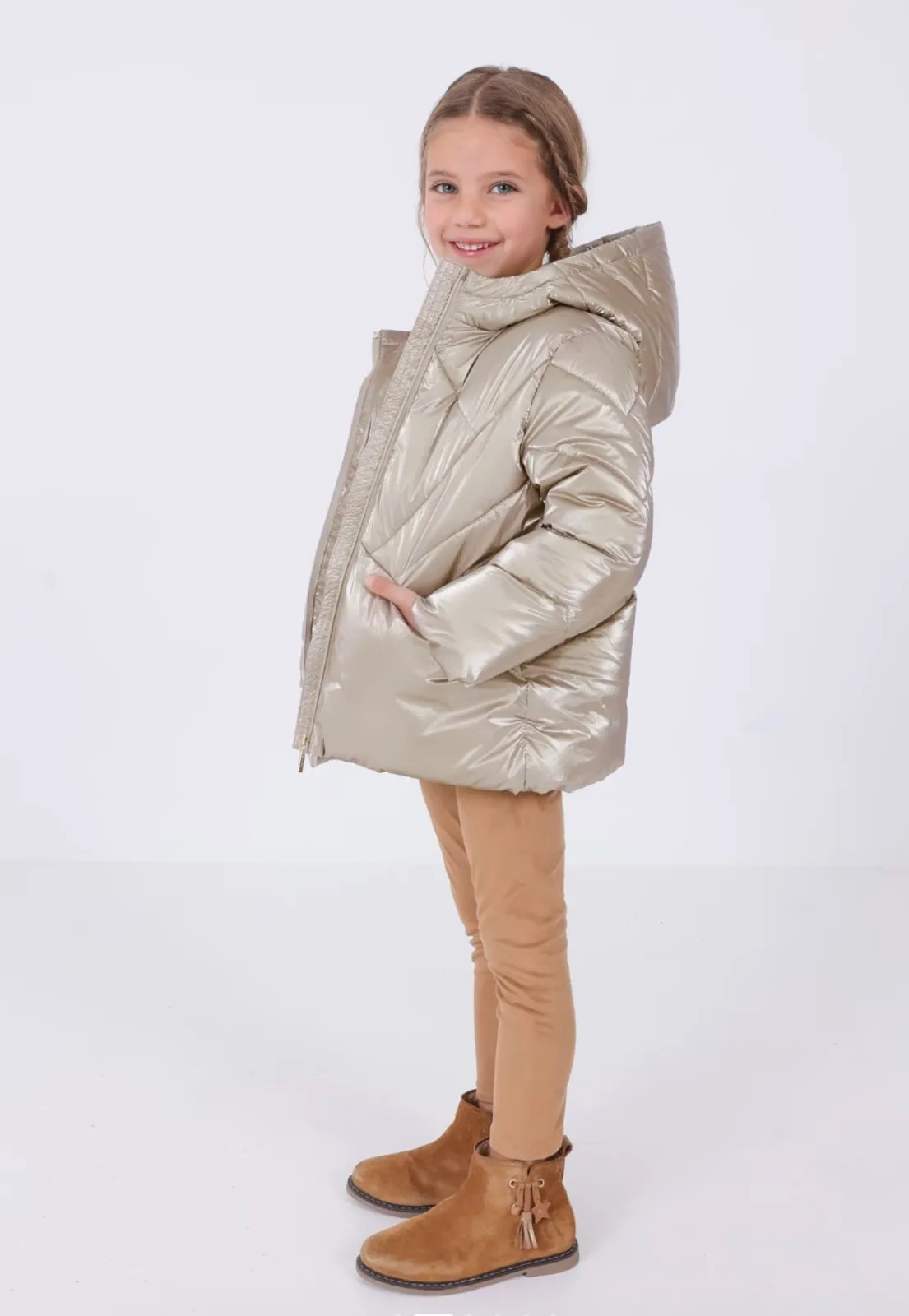 Mayoral Girls Sepia Metallic Eco Friends Puffer Jacket