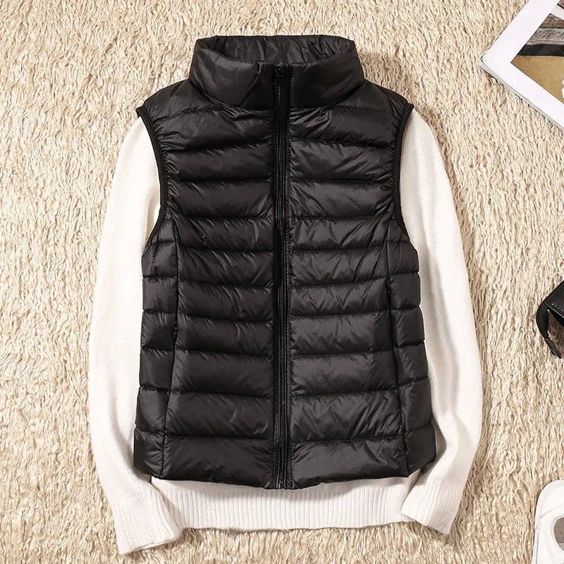 New Women Sleeveless Women&#39;s Ultra Light Down Vests Slim Jacket Girl Gilet Lightweight Windproof Warm Waistcoat Portable