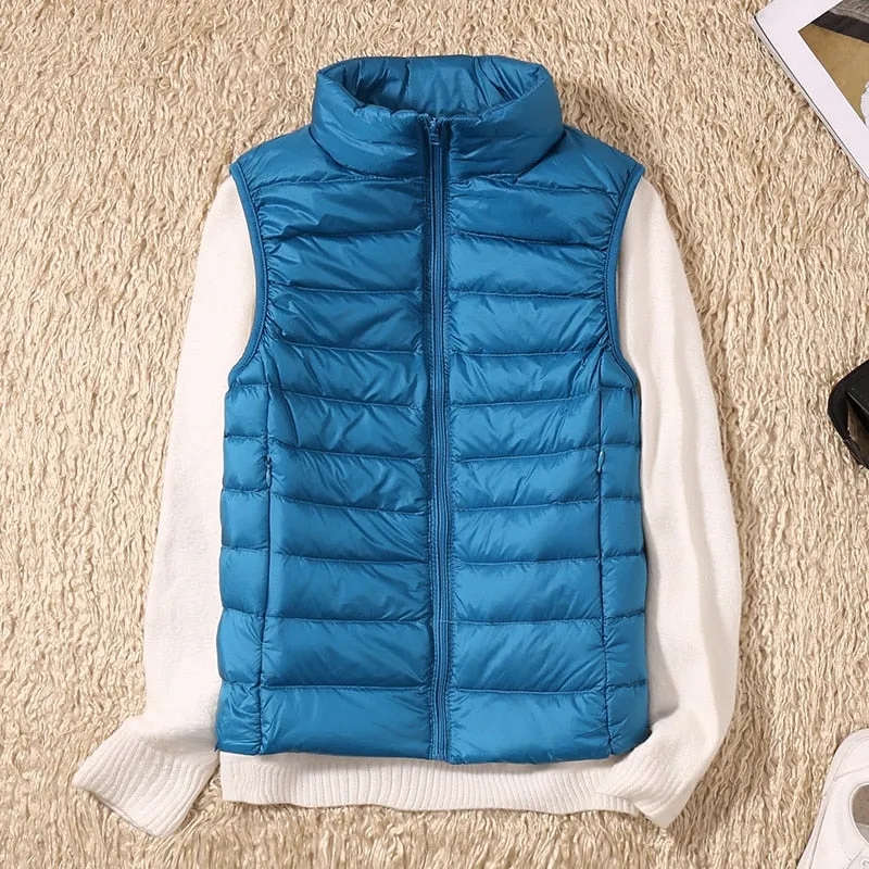 New Women Sleeveless Women&#39;s Ultra Light Down Vests Slim Jacket Girl Gilet Lightweight Windproof Warm Waistcoat Portable