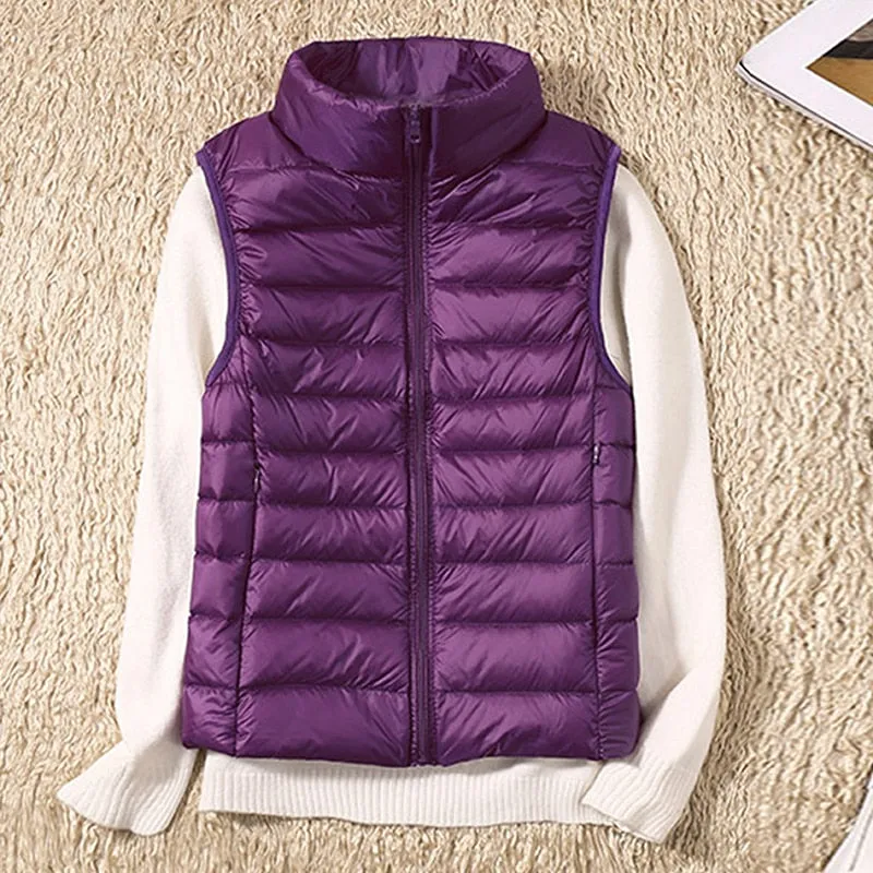 New Women Sleeveless Women&#39;s Ultra Light Down Vests Slim Jacket Girl Gilet Lightweight Windproof Warm Waistcoat Portable