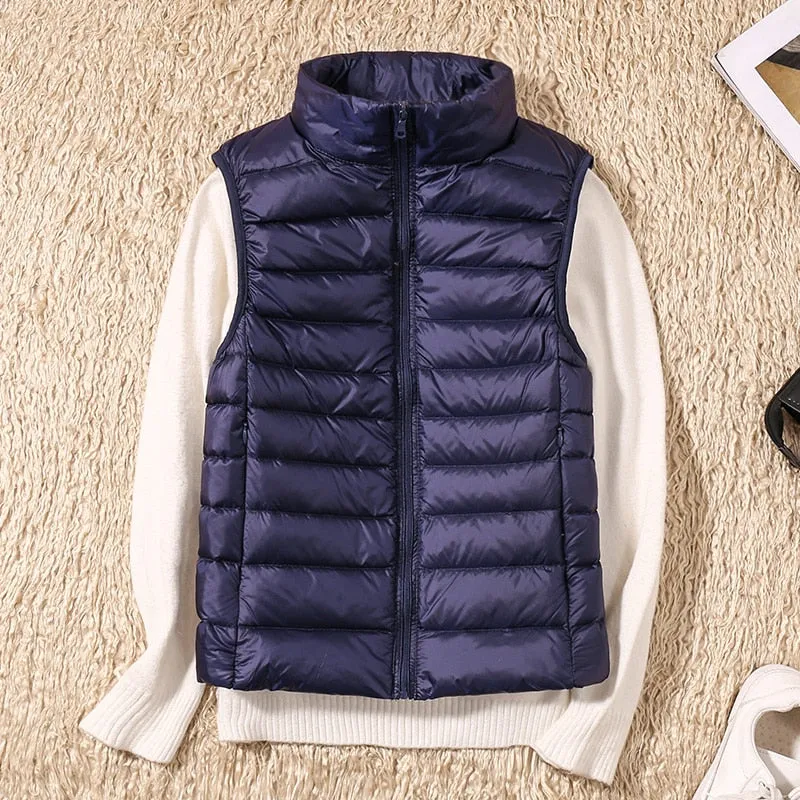 New Women Sleeveless Women&#39;s Ultra Light Down Vests Slim Jacket Girl Gilet Lightweight Windproof Warm Waistcoat Portable