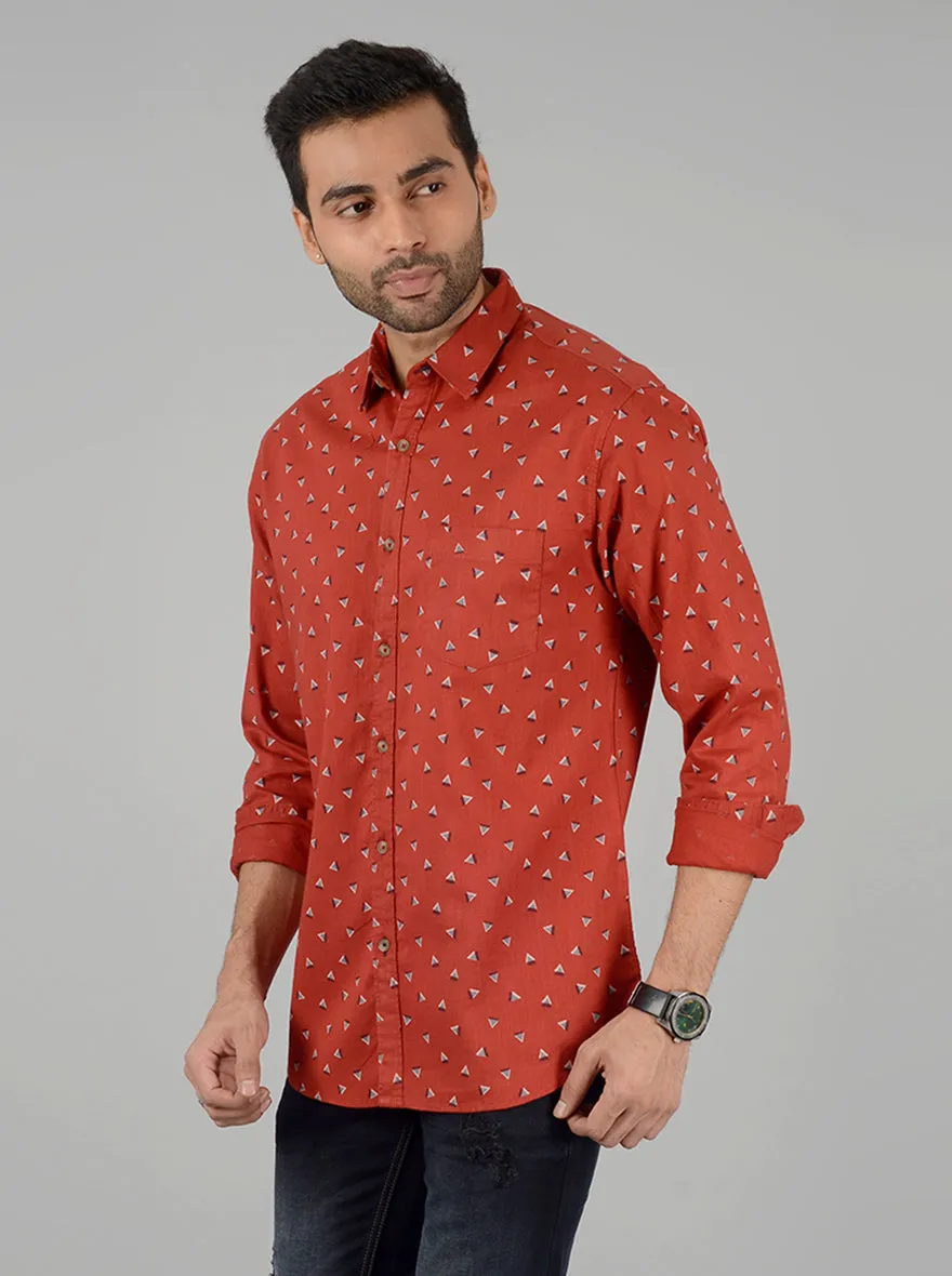 Paprika Red Printed Slim Fit Casual Shirt | Greenfibre