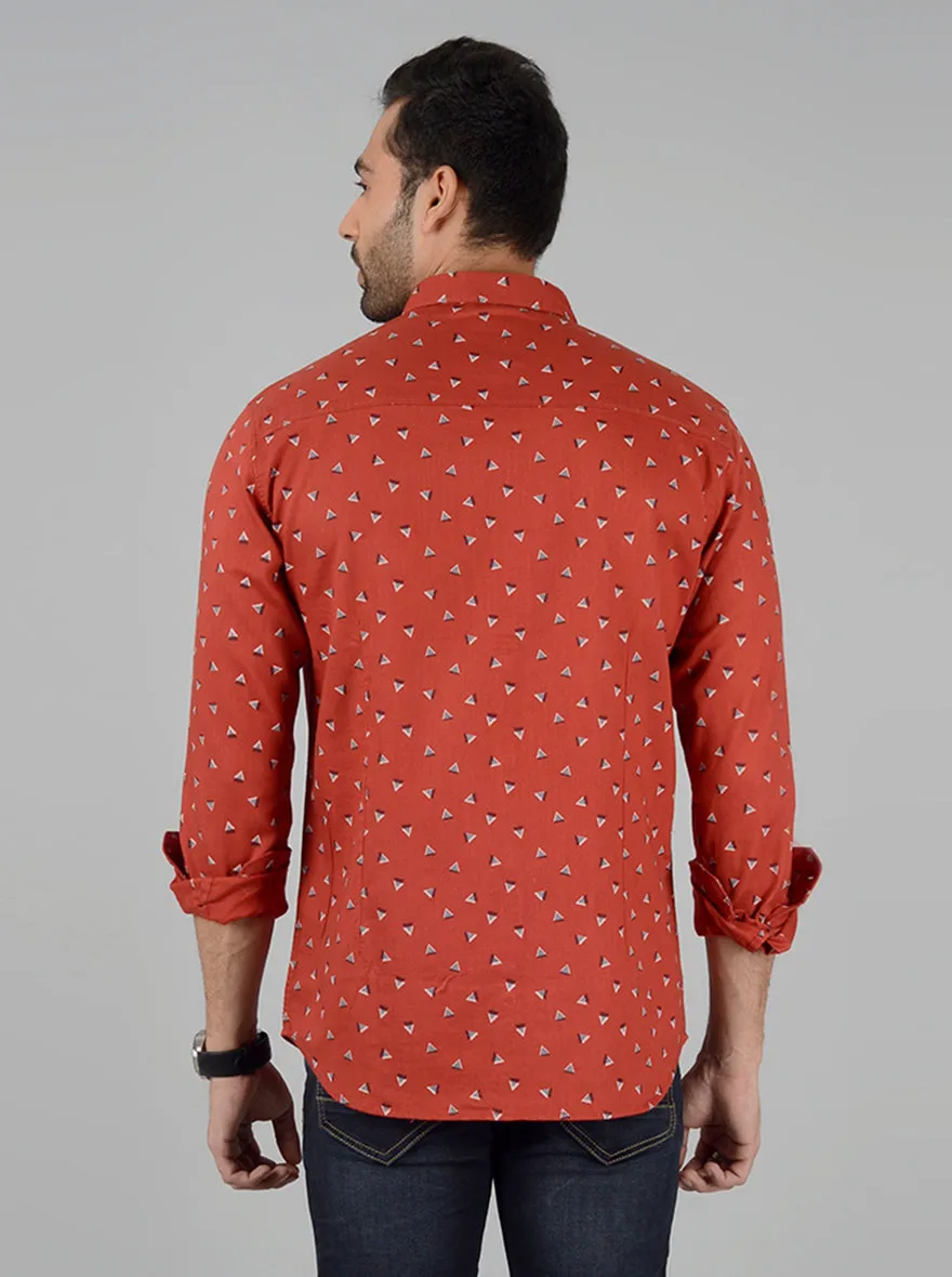 Paprika Red Printed Slim Fit Casual Shirt | Greenfibre