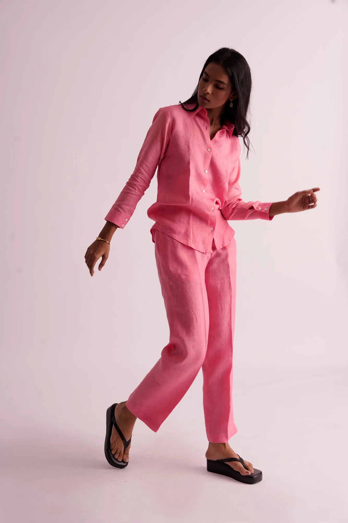 Pink Classic Linen pant & Shirt co-ord set