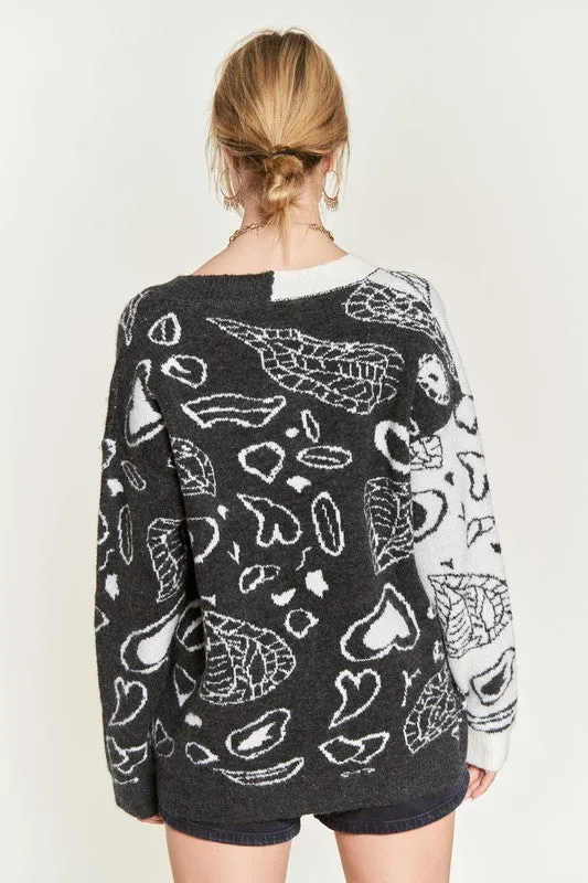 Plus Size Heart paisley Color block cardigan