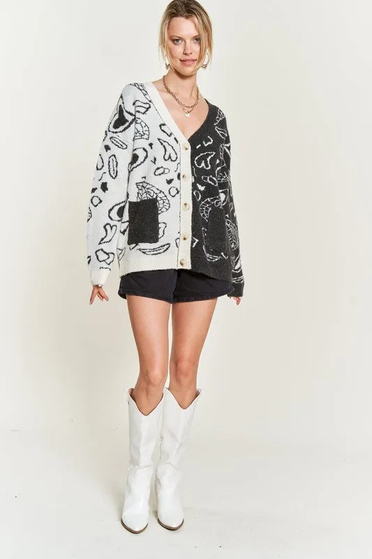 Plus Size Heart paisley Color block cardigan