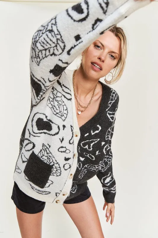 Plus Size Heart paisley Color block cardigan