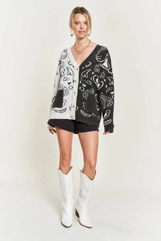 Plus Size Heart paisley Color block cardigan