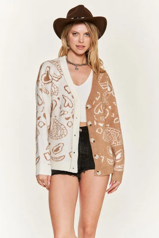 Plus Size Heart paisley Color block cardigan