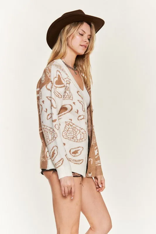 Plus Size Heart paisley Color block cardigan