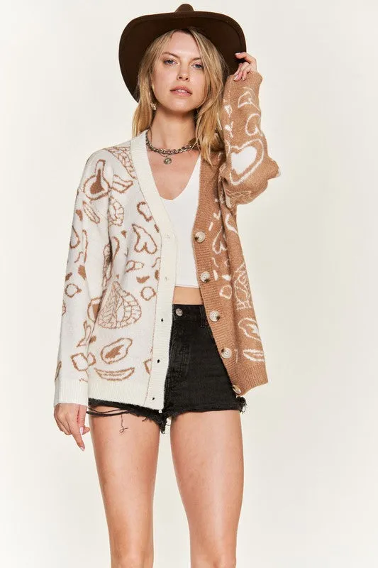 Plus Size Heart paisley Color block cardigan