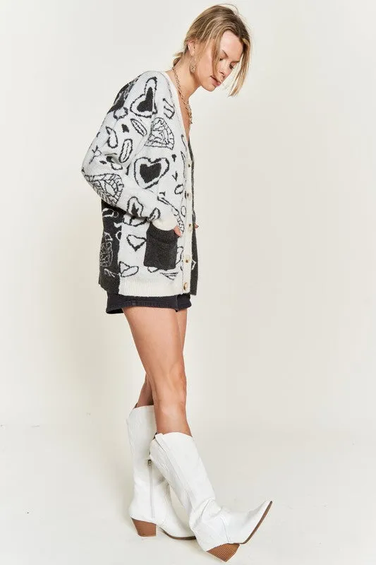 Plus Size Heart paisley Color block cardigan