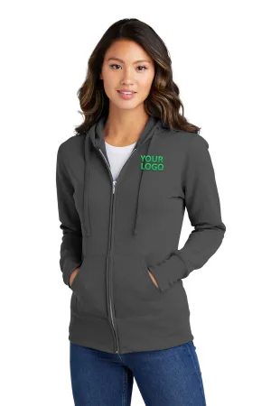 Port & Company Ladies Core Fleece Branded Zip Hoodies, Charcoal