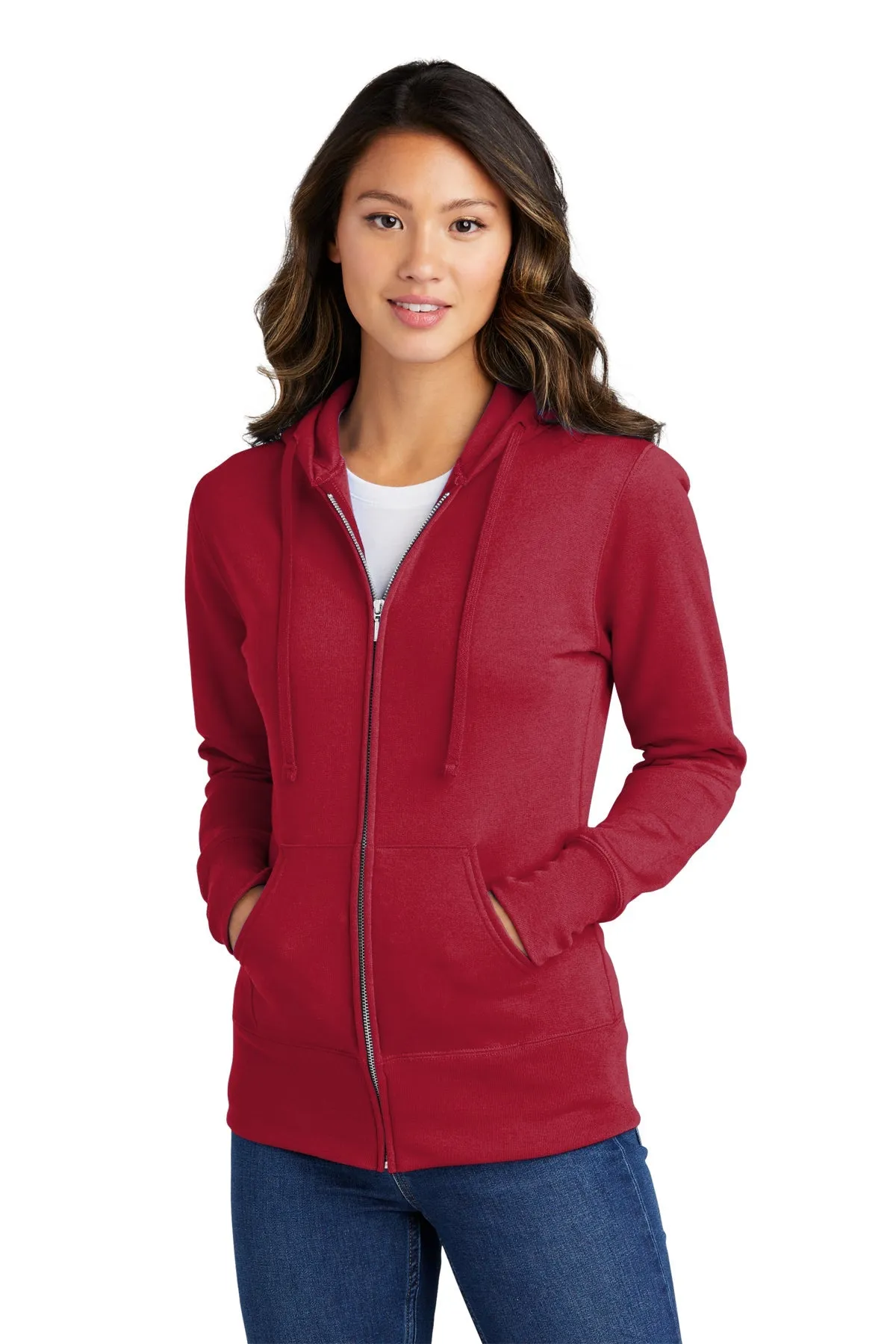 Port & Company Ladies Core Fleece Custom Zip Hoodies, Red