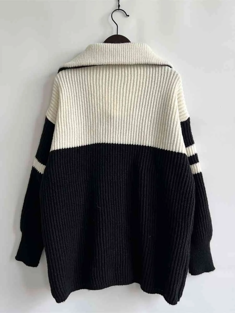 Ribbed Two-Tone Half Zip Sweater