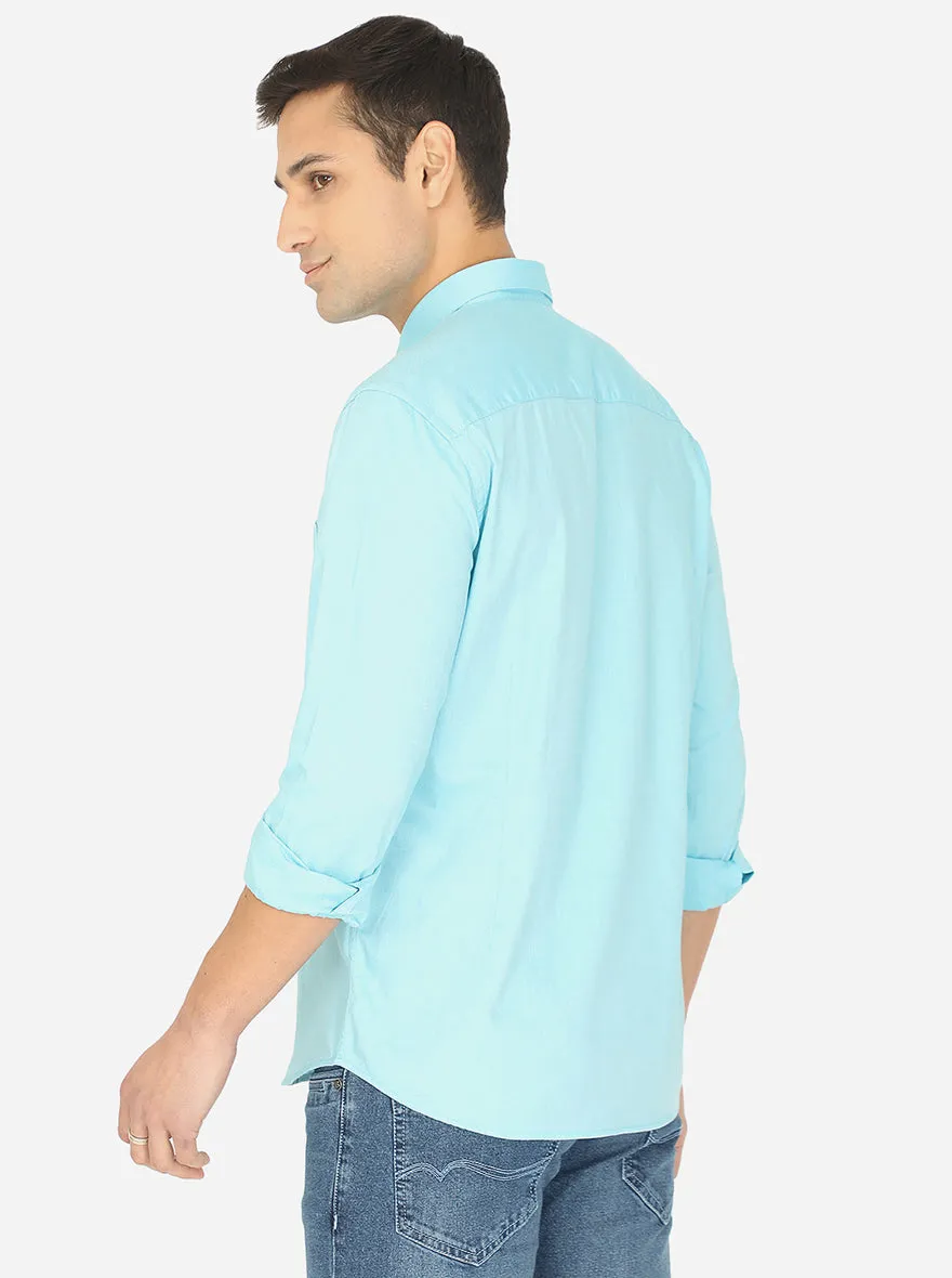 Riveu Blue Solid Slim Fit Casual Shirt | JadeBlue